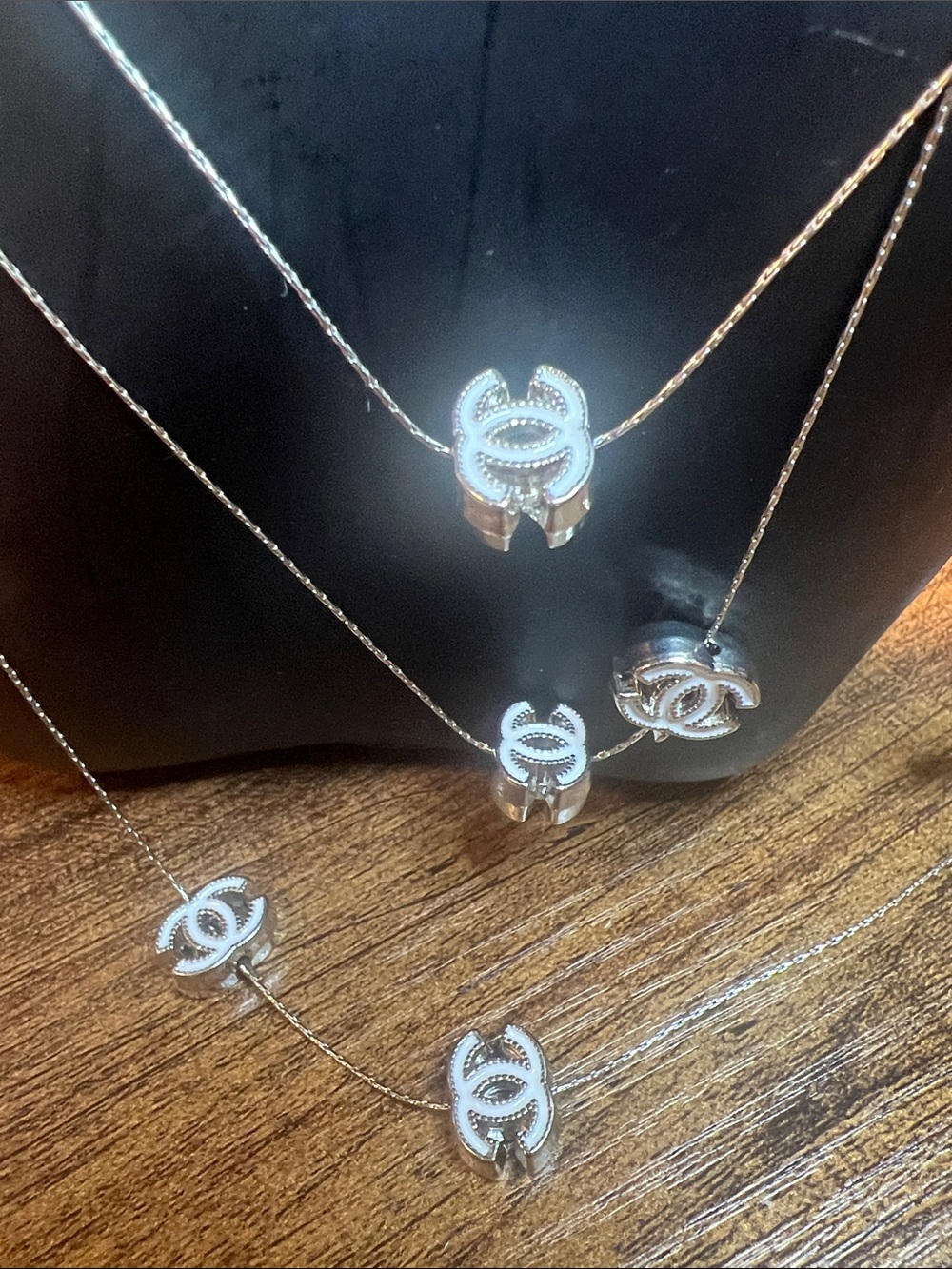 Silver Multi-Charm C Logo Layered Necklace - Picture 4 of 6